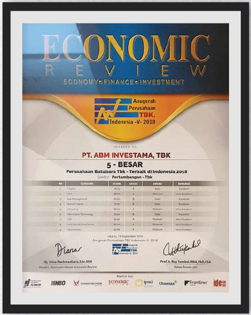 Award of Public Company Indonesia V 2018 - Top 5 Best Coal Companies in Indonesia in 2018